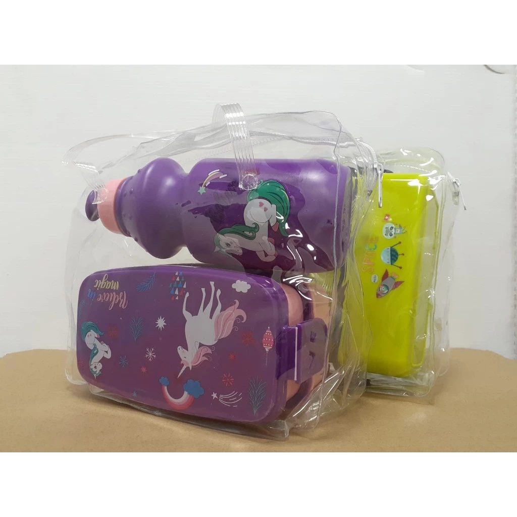 Kit lancheira infantil com marmita dois andares e garrafa com bico